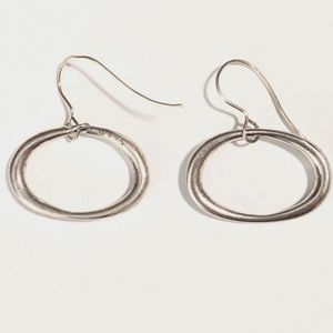 Vintage Sterling Silver Sideways Oval Hook Earrings – J 925 Maker’s Mark – 3.63g